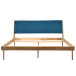 Massief houten bed Fleek I massief eikenhout - Eik - Stof Muya: Petrolblauw - 160 x 200cm