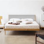 Massief houten bed Fleek I massief eikenhout - Eik - Stof Gaia: Lichtgrijs - 160 x 200cm