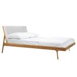 Massief houten bed Fleek I massief eikenhout - Eik - Leer Tupi: Lichtgrijs - 160 x 200cm