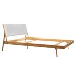 Massief houten bed Fleek I massief eikenhout - Eik - Leer Tupi: Lichtgrijs - 160 x 200cm