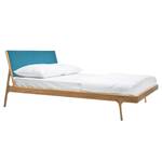 Massief houten bed Fleek I massief eikenhout - Eik - Stof Gaia: Petrolblauw - 160 x 200cm
