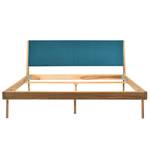 Massief houten bed Fleek I massief eikenhout - Eik - Stof Gaia: Petrolblauw - 160 x 200cm