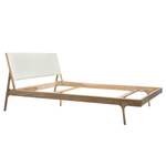 Massief houten bed Fleek I massief eikenhout - Lichte eikenhouten - Leer Tupi: Crèmekleurig - 160 x 200cm