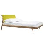 Massief houten bed Fleek I massief eikenhout - Lichte eikenhouten - Stof Muya: Geel - 160 x 200cm