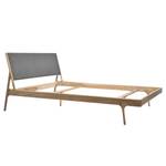 Massief houten bed Fleek I massief eikenhout - Lichte eikenhouten - Stof Gaia: Grijs - 160 x 200cm