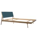 Massief houten bed Fleek I massief eikenhout - Lichte eikenhouten - Leer Tupi: Petrolblauw - 160 x 200cm