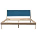 Massief houten bed Fleek I massief eikenhout - Lichte eikenhouten - Stof Muya: Petrolblauw - 160 x 200cm