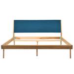 Massief houten bed Fleek I massief eikenhout - Eik - Stof Muya: Petrolblauw - 180 x 200cm