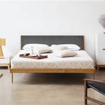 Massief houten bed Fleek I massief eikenhout - Eik - Stof Gaia: Grijs - 180 x 200cm