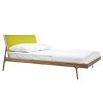 Massief houten bed Fleek I massief eikenhout - Lichte eikenhouten - Stof Muya: Geel - 180 x 200cm