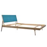 Massief houten bed Fleek I massief eikenhout - Lichte eikenhouten - Stof Gaia: Petrolblauw - 180 x 200cm