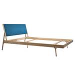 Massief houten bed Fleek I massief eikenhout - Lichte eikenhouten - Stof Muya: Petrolblauw - 180 x 200cm