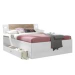 Kompaktbett Sidas (mit Bettkästen) Alpinweiß / Wildeiche Dekor - 2 Nachttische