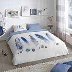 Parure de lit Feathers Soft Coton - Blanc / Bleu - 140 x 240 cm + oreiller 70 x 60 cm