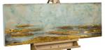 Acrylbild handgemalt Reales Refugium Blau - Massivholz - Textil - 120 x 40 x 4 cm