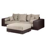 Bigsofa Aaron Kunstleder Braun/Samtstoff Taupe - Mit Hocker