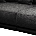 Grand canapé Reeno Tissu structuré noir et gris / Cuir synthétique noir
