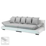 Grand canapé Rexburg Imitation cuir / Tissu structuré - Convertible et éclairage LED - Blanc / Gris clair