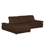 Boxspring-hoekbank Donhill II geweven stof - Donkerbruin - Longchair vooraanzicht links