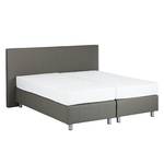 Lit boxspring Atlanta Cuir véritable Sans surmatelas - Gris - 140 x 200cm - D2 souple