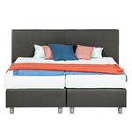 Lit boxspring Atlanta Cuir véritable Sans surmatelas - Noir - 140 x 200cm - D2 souple