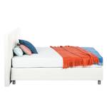 Lit boxspring Atlanta Cuir véritable Sans surmatelas - Blanc - 160 x 200cm - D3 medium