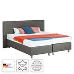 Boxspring Atlanta echt leer zonder topper - Grijs - 140 x 200cm - H3 medium