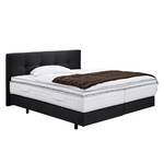 Lit capitonné Button Tissu - 160 x 200cm - H2 jusqu'à 80 kg / H3 plus de 80 kg - Surmatelas en mousse viscose - Ressorts ensachés - Matelas à ressorts ensachés - Noir - Hauteur Confort