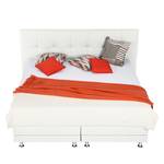 Lit boxspring Denver Cuir véritable Sans surmatelas - Blanc - 140 x 200cm - D3 medium