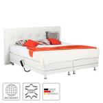 Lit boxspring Denver Cuir véritable Sans surmatelas - Blanc - 160 x 200cm - D2 souple