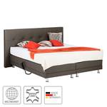 Lit boxspring Denver Cuir véritable Sans surmatelas - Marron - 160 x 200cm - D3 medium