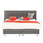 Lit boxspring Denver Cuir véritable Sans surmatelas - Gris - 160 x 200cm - D3 medium