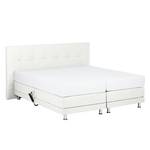 Lit boxspring Denver Cuir véritable Sans surmatelas - Blanc - 160 x 200cm - D3 medium