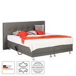 Lit boxspring Denver Cuir véritable Sans surmatelas - Gris - 140 x 200cm - D3 medium