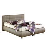 Lit boxspring Elay Cuir synthétique - Taupe - 180 x 200cm - Matelas à ressorts bombés ensachés - D2 souple