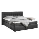 Lit Boxspring Jean Avec surmatelas - Tissu structuré - Anthracite - 100 x 200cm - Matelas à ressorts bombés ensachés - D3 medium