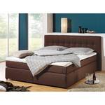 Lit Boxspring Jean Avec surmatelas - Tissu structuré - Marron - 100 x 200cm - Matelas à ressorts Bonnell - D2 souple