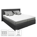 Boxspringbett Oakham (inklusive Topper) Kunstleder/Webstoff - Schwarz / Grau - 140 x 200cm