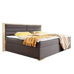 Gestoffeerd bed Orlando incl. topper & opbergruimte - antracietkleurig/eikenhouten planken-look