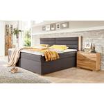 Gestoffeerd bed Orlando incl. topper & opbergruimte - antracietkleurig/eikenhouten planken-look