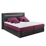 Boxspringbett Palang met verlichting en topper - kunstleer/geweven stof - Fuchsia/zwart - Fuchsia/zwart