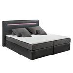 Boxspringbett Palang met verlichting en topper - kunstleer/geweven stof - Zwart/grijs - Zwart/grijs