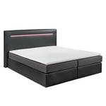 Boxspringbett Palang met verlichting en topper - kunstleer/geweven stof - Zwart/grijs - Zwart/grijs