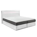 Boxspringbett Palang met verlichting en topper - kunstleer/geweven stof - Wit/grijs