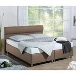 Lit boxspring Salmi Tissu structuré - Marron - 200 x 200cm - Matelas à ressorts Bonnell - D2 souple