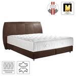 Boxspringbett Supreme Echtleder Vintage Dunkelbraun - 200 x 200cm - H3