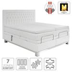 Lit boxspring Wolke7 I Cuir véritable - Blanc - 160 x 200cm - D2 souple