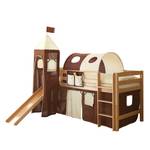 Spielbett Toby R I Massivholz Buche lackiert - mit Rutsche, Turm und Textilset - Braun-Beige