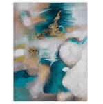 Tableau peint à la main Sky of Hope Gris - Turquoise - Bois massif - Textile - 75 x 100 x 4 cm
