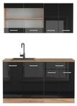 Küchenzeile R-Line 140cm ohne AP Hochglanz Schwarz - Eiche Dekor